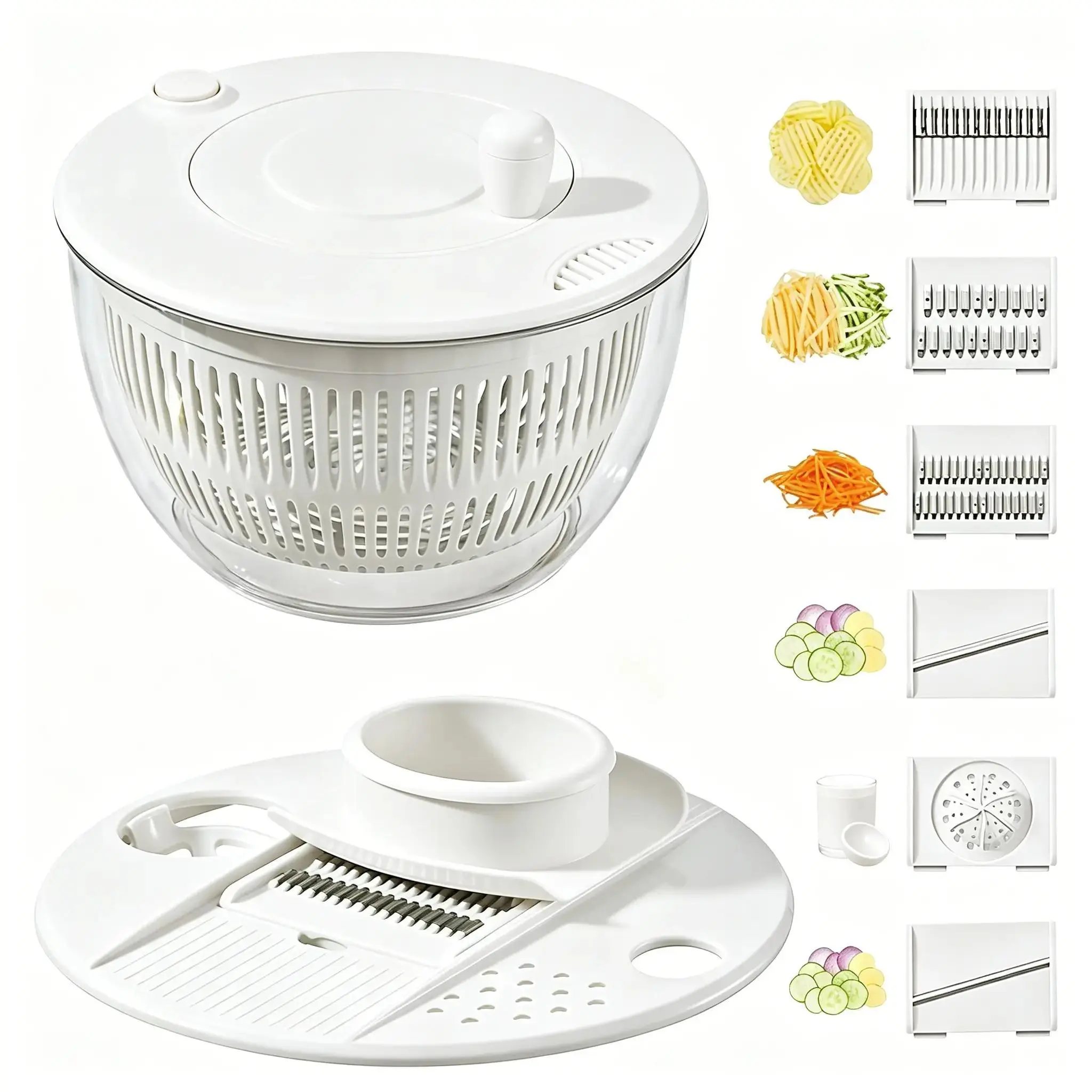 5.3Qt Large Salad Spinner & 3-in-1 Veggie Washer with Strainer, 5-Blade Slicer & Egg Yolk Separator – Ideal for Summer Meal Prep, Camping, Picnics & Outdoor BBQs, Wash/Drain/Chop All in One Bowl #SummerWins#DFYD