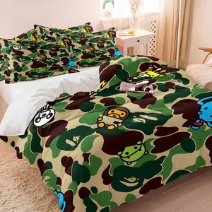Trendy Camouflage Cartoon Duvet Cover Set, 1 Duvet Cover & 1-2 Pillowcases, Classic ABC Camo & Q Version Cartoons, Soft Comfort, Street Style Cool Bedroom Decor, Gift for Teens, Streetwear Enthusiasts, Comfy Bedding Sets