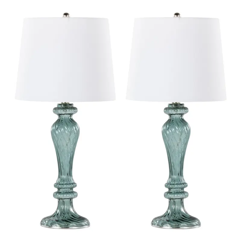 Windsor 25" Contemporary Glass Table Lamp in Clear Turquoise Glass with Off-White Linen Shade and Polished Nickel Accents from Grandview Gallery by LumiSource - Set of 2