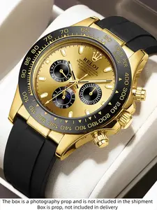 Men's Luxury Business Watch, Round Analog Face, Waterproof Silicone Strap, Quartz Movement, Casual Fashion, All Seasons, Round Dial Watch, Business Fashion Watches