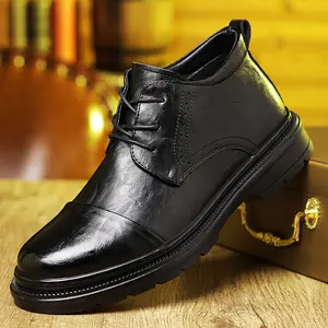 Men’s high-top leather dress shoes with laces, British-style casual short boots for formal occasions