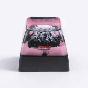 ULTRAEQUIP Handmade Luminous Resin Artisan Keycap - Mount Fuji Sakura Design, Escape Key, SA Profile, Compatible with Cherry MX Switches for Keyboards