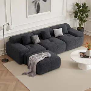 Modern 4 Seater L Shaped Sectional Sofa with Ottoman, Cloud Couch for Living Room, Apartment, No Assembly, Beige Chenille