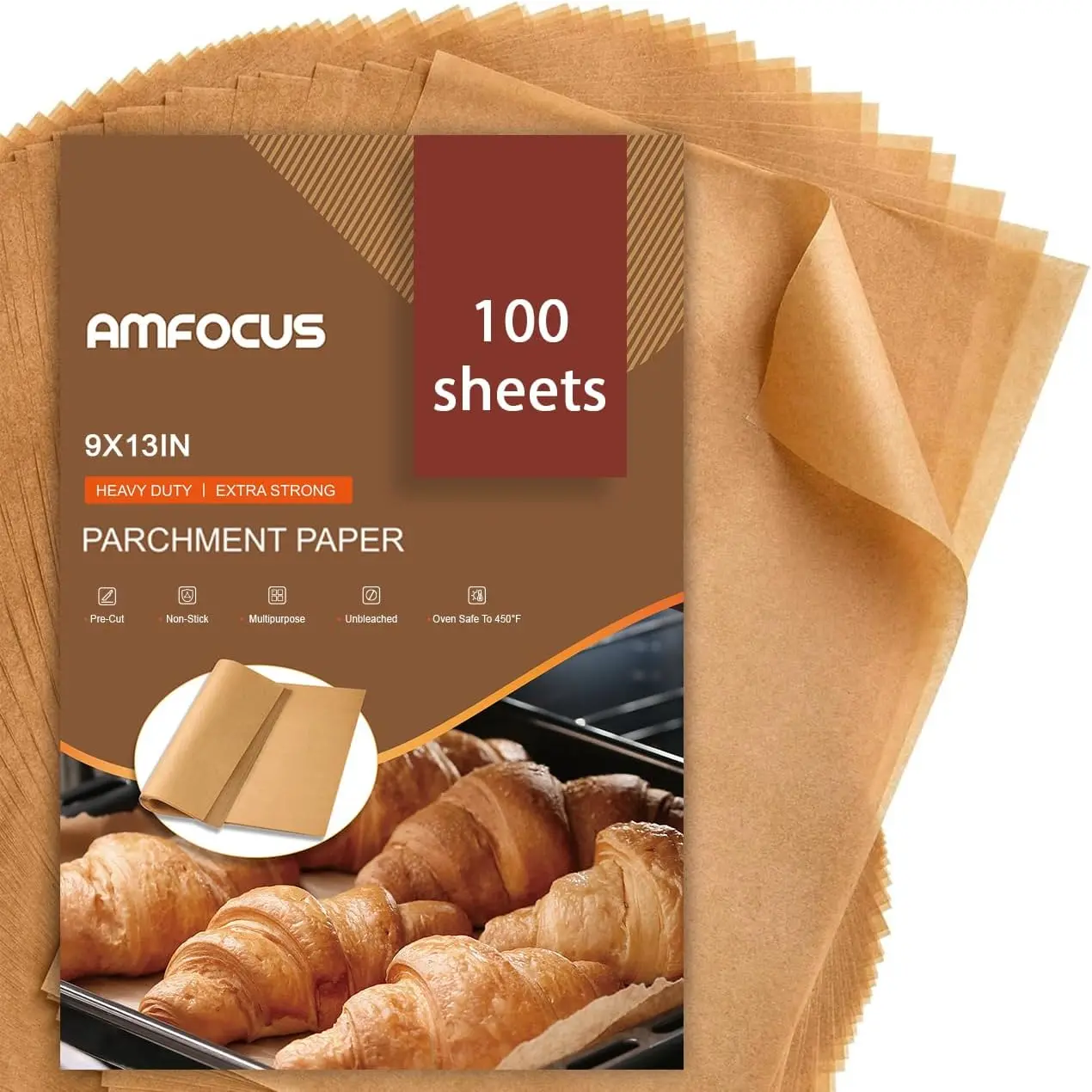 Unbleached Parchment Paper Sheets, 100 Pre-Cut 9x13 Inch Eco-Friendly Liners for Kitchen Baking, Non-Stick Wood Pulp for Air Fryer & Oven, 9X13 Inches, 100 Sheets, Water Proof, Bakeware, Disposable, Oven Safe, Easy To Clean, Natural, Pans