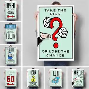 Monopoly Inspirational Poster Decorative Painting Classic Cartoon Graffiti Canvas Art Time Is Money Wall Art & Hanging Picture Suitable for Artistic Wall Decoration in Home Living Room and Office