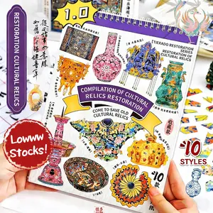 [Cultural Relics Restoration Puzzle Sticker Book] 10 Large Sticker Sheets + 10 Scenes, 1:1 Ratio References, Metal Tweezer and Sticker Gifts Included | Sticker Scene, Educational Fun Toy, Antique Vases Design, Chinese Cultural Book, Screen-Free Activity