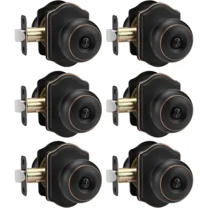Oil Rubbed Bronze Interior Door Knobs, Classic Bronze Door Knobs for Bedroom and Bathroom, 6 Pack