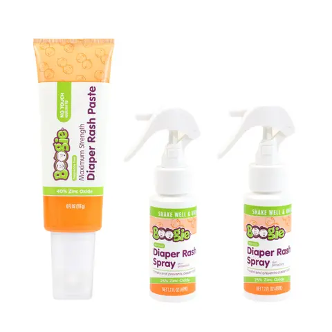 Boogie Diaper Rash Baby Bundle for Newborns, Infants & Toddlers – 25% Zinc Oxide No-Rub, Touch- Free Rash Spray, 40% Zinc Oxide Maximum Strength Paste