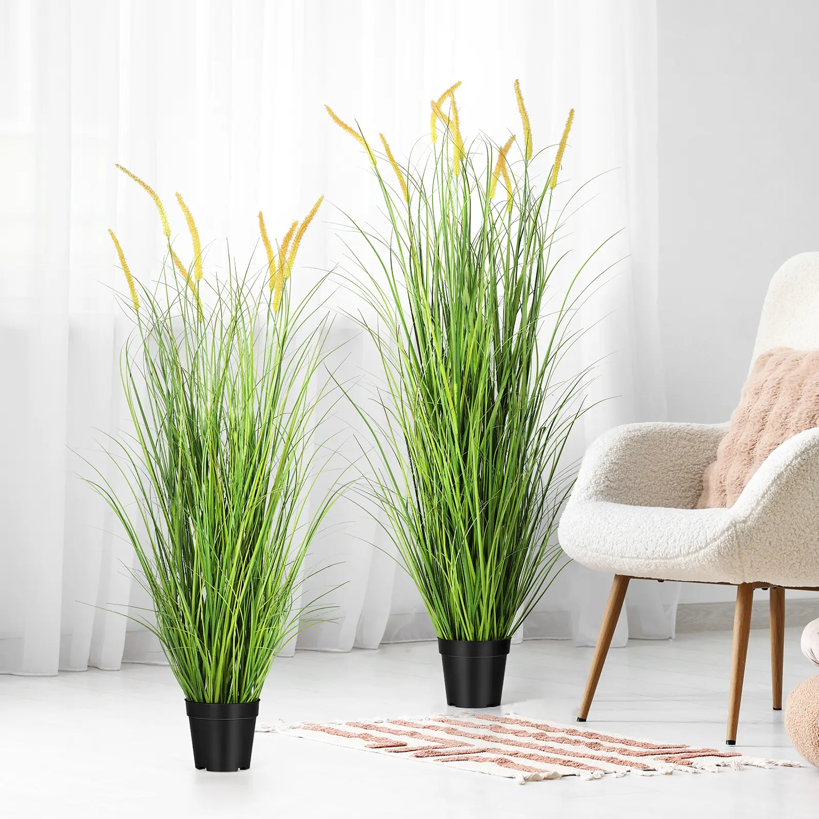 Premium PVC Artificial Fountain Grass Plants, Pet‑Friendly, 2‑Pack 3/4/5 Inch Potted Fake Green Shrubs, for Indoor & Outdoor Home & Office Decor, Housewarming Gift
