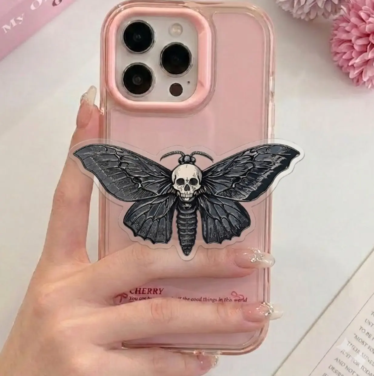 Gothic Death's Head Moth Phone Grip | Vintage Skull Hawkmoth | Dark Academia Aesthetic Phone Holder