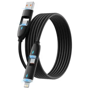 4-In-1 240w Fast Charging Cable, Silicone USB-C Charger for Samsung iPhone, Dual Port Quick Charge Line, Compatible with Smartphones, Usb C Cables