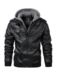 European and American autumn and winter faux leatherjacket men's PU leather casual motorcycle jacket autumn andwinter fashion brand heavy workmanship men's handsomeGift