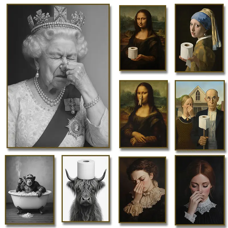 Funny Bathroom Victorian woman Portrait Poster Canvas Painting  Prints Wall Art Picture Toilet Humor Amusing Gift Home Decor Artwork