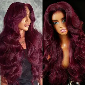 OQ HAIR C Side Part Plum Caspia Layered Cut 7x5 Glueless Wig 220% Density Purple Body Wave 99j Burgundy Wear Go Lace Front wig Human Hair