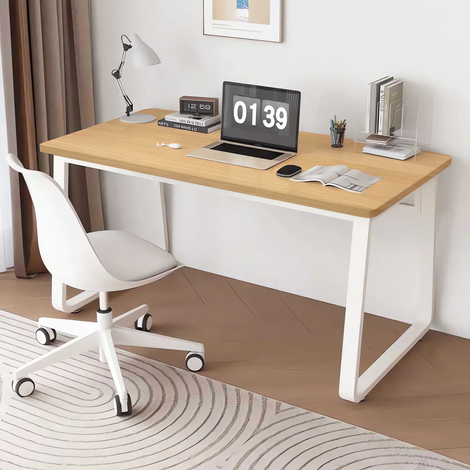 【Summer sale】Farmhouse Desk Small Computer Desk Washed White Home Office Student Study PC Writing Wooden Table,School Bedroom Modern Writers Notebook Desks for Small Spaces Teen Adult Work