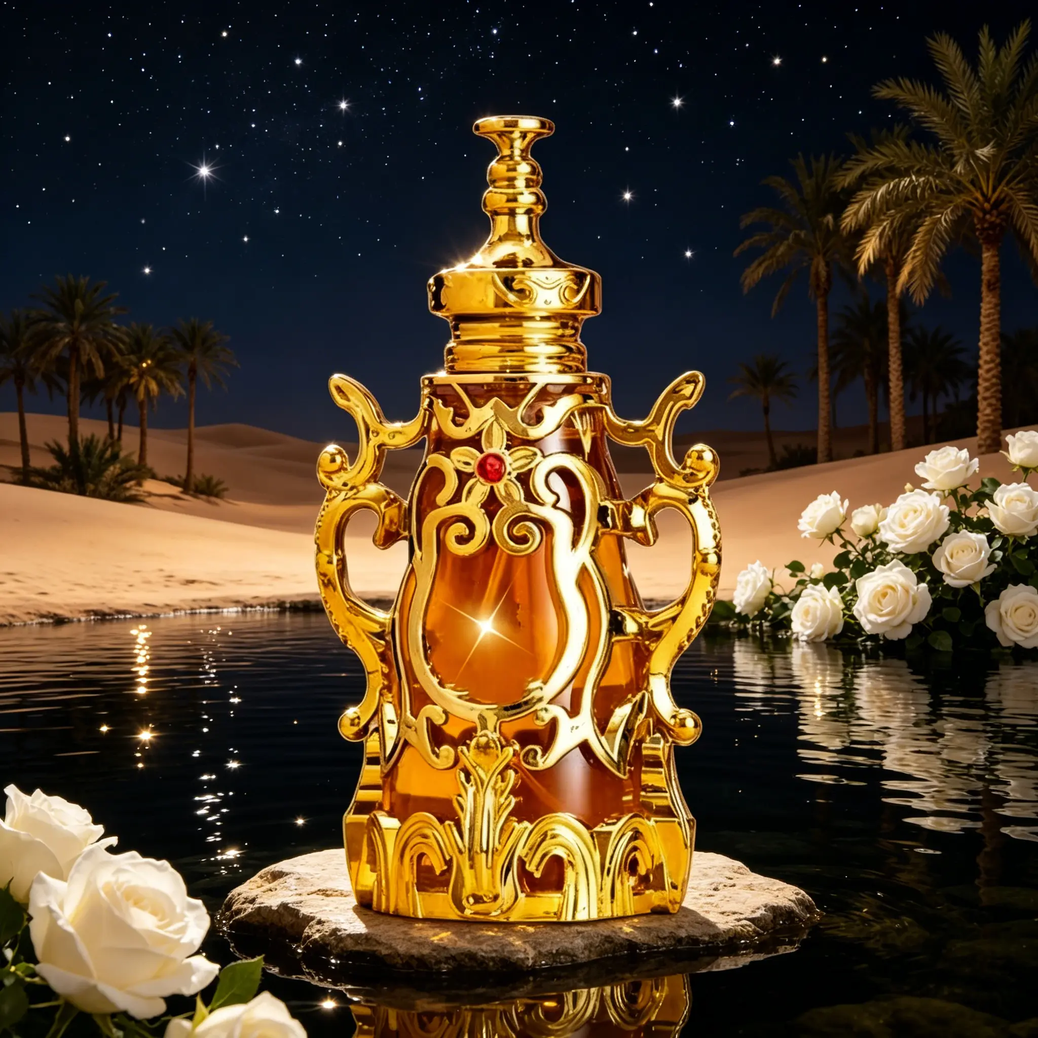 Ornate Middle Eastern Perfume Bottle, 100ml Refillable Glass & Metal Scent Canister with Dual Handle, Decorative Vanity Gift in Luxury Box for Men