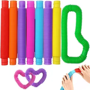 8pcs Sensory Colorful Interlocking Fidget Toys, Fine Motor Skills Learning Tool with Pop Tubes for Stress Relief, Kids' Classroom Rewards & Party Activities, Random Colors