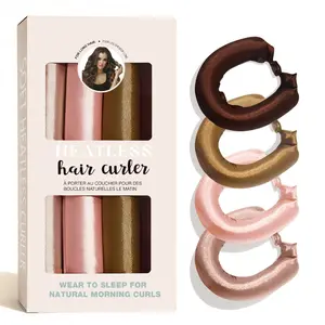 Satin Heatless Curling Rod - Jumbo Flexi Rod, Heatless Hair Curler for Overnight, Soft Hair Curlers, Heatless Curlers for Women, 4pcs, Rosewood