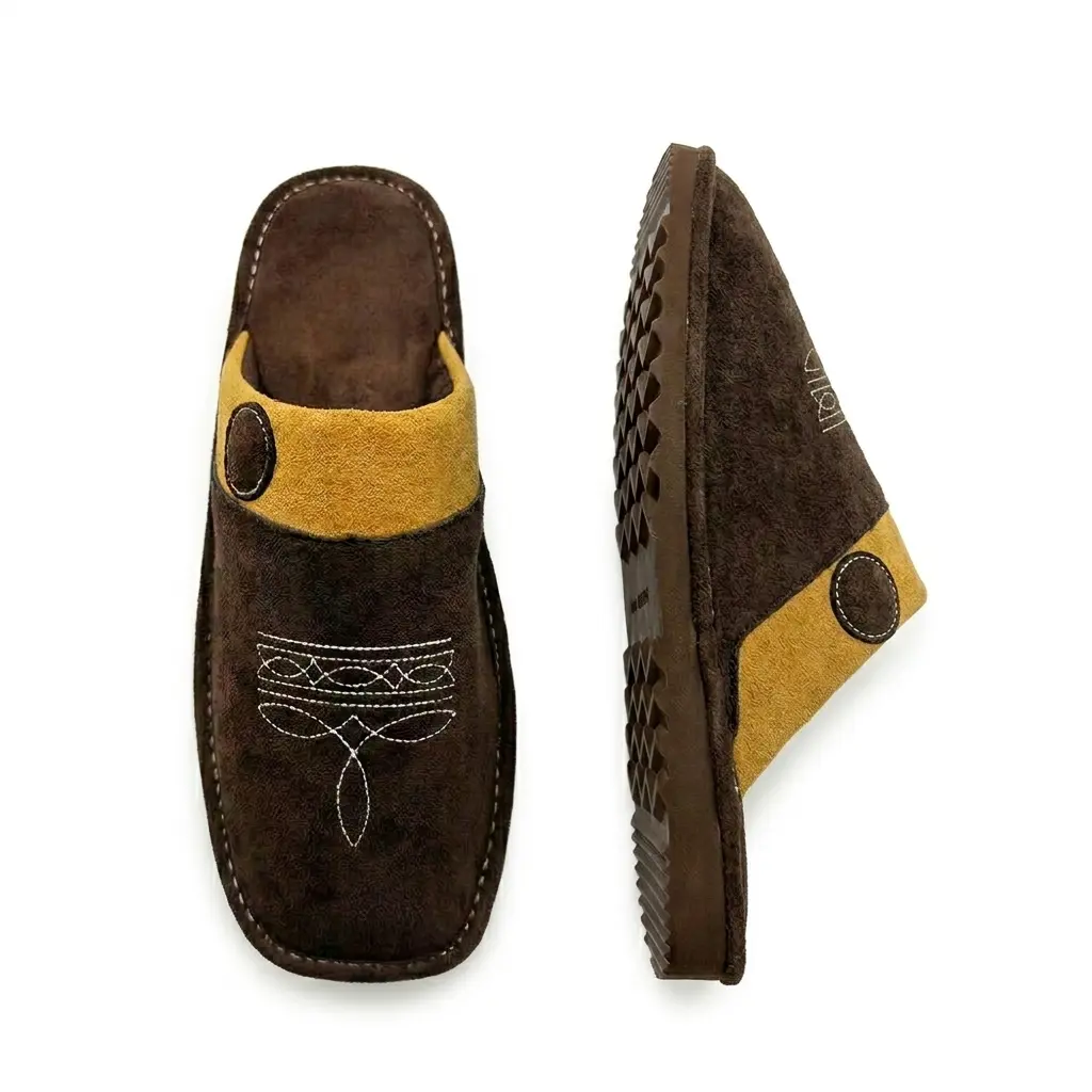 Western Suede Slippers with Boot Stitch – Square Toe House Shoes for Men & Women, Indoor Outdoor | Runs Small, Size Up