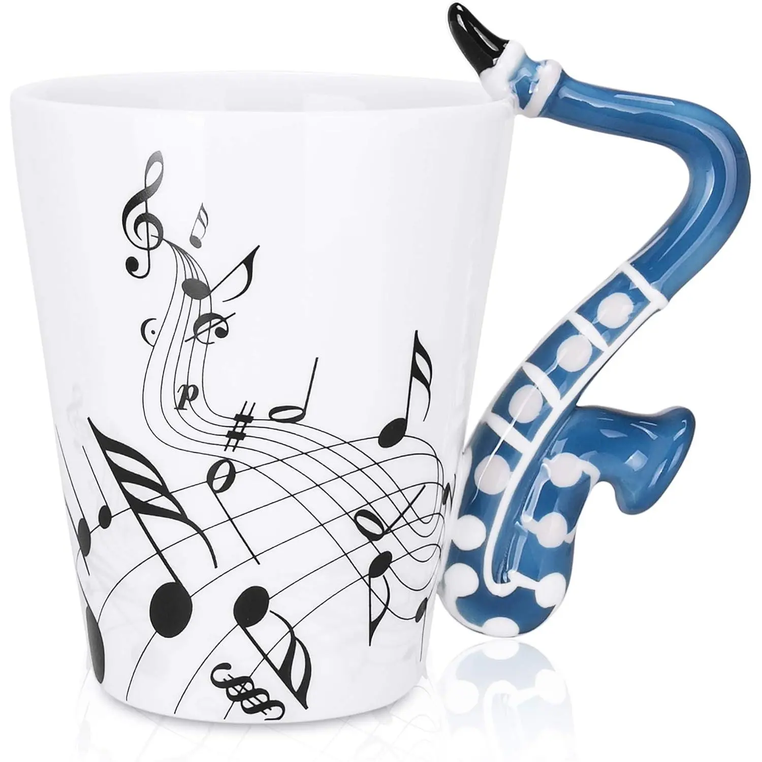 13.5 oz Ceramic Saxophone Mug - Rock-Themed Drinkware with Musical Notes Design, Decorative Practical Coffee Mug for Coffee Lovers, Decorative And Practical