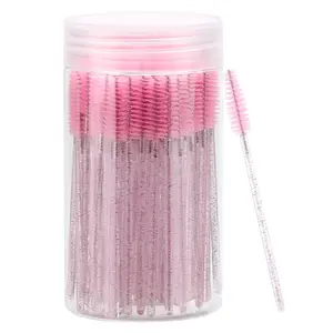 100 Pcs Disposable Mascara Wands - Crystal Eyebrow Spoolies Brushes for Eyelash Extensions, with Storage Container