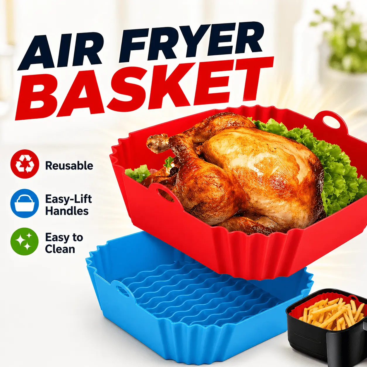 2/4/6PCS Square Silicone Air Fryer Liners - 8 Inch Reusable Air Fryer Pot Non-Stick Oil-Resistant Air Fryer Accessories Air Fryer Inserts for 4 to 9 QT Oven Microwave Air Fryer Accessories Replace Disposable Parchment Paper