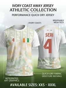2026 Ivory Coast Away Soccer Jersey, Artistic Print Lightweight Football Shirt, Breathable Mesh Technology, Quick-Dry Soccer T-Shirt, Athletic Tops, Sports Top, All Seasons