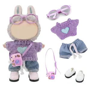 1 Set Doll Clothes, 17cm Cotton Doll DIY Sweater Accessory Set, Includes Sweater, Pants, Leather Shoes, Glasses, Fashion Camera Strap, Dolls Clothes Accessories