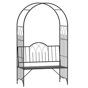 Outsunny Metal Trellis Arbor Arch for Climbing Plants with Garden Bench, Grow Grapes & Vines, Patio Decor & 2-Person Outdoor Interlacing Decorative Seating with Tips, 484 lbs. Weight Capacity, Black
