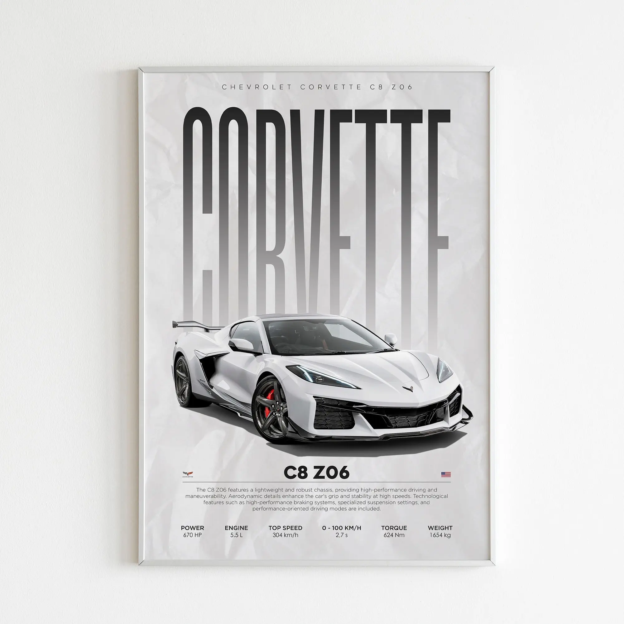 Corvette C8 Z06 Poster  | Hyper Car Poster | Super Car Print | Art Print | Poster | Home Decor | Wall Decor