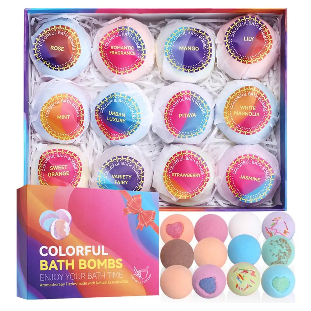 12pcs Essential Oil Bath Salt Balls Explosion Salt Gift Box Bath Fizz Balls Bubble Bombs