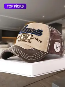 Letter Embroidered Patchwork Baseball Cap, Casual Visor Hat for Men & Women, Vintage All-match Outdoor Sports Hat for Daily Use