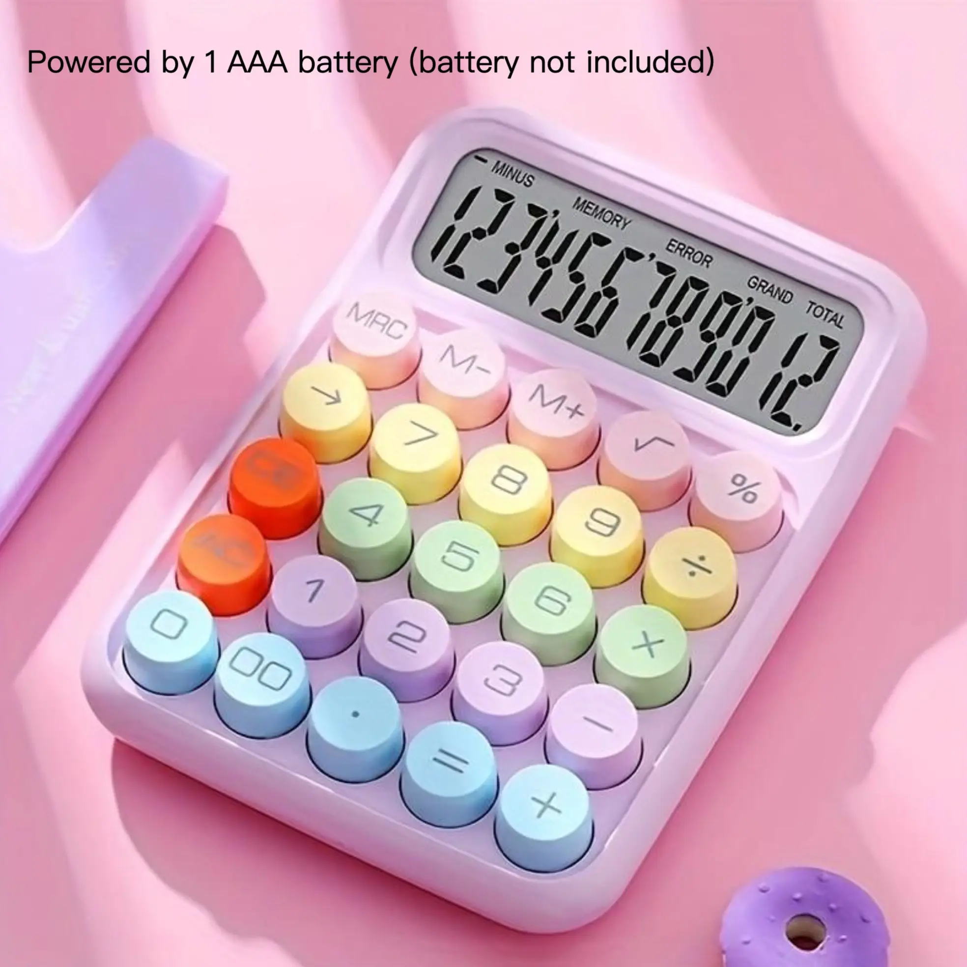 Cute Candy Color Mechanical Battery Powered Office Calculators With Display, Large Buttons, Beautiful Design, Suitable for Office or School Use, Easy Operation, Portable, Office Supplies