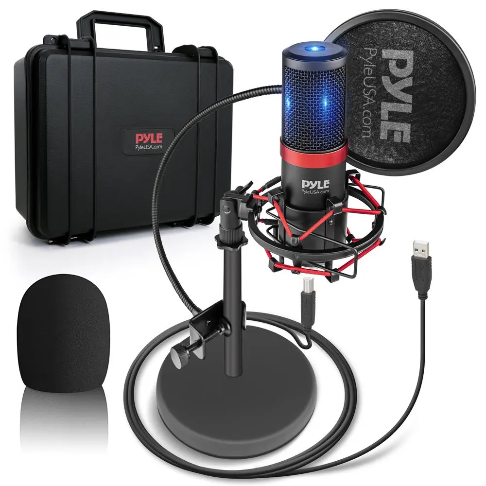 Compact Portable USB Microphone Kit - Studio-Quality Cardioid Condenser Mic, Detachable Adjustable Pop Filter, Cable, Iron Mount Stand, Metal & Plastic Construction, Multi-Connection Compatibility with Computers