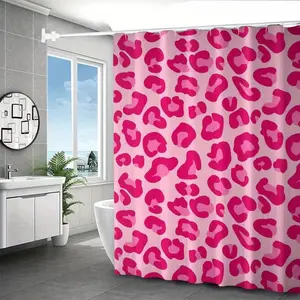 Leopard Print Shower Curtain and Mat Set, Non-Slip Bathroom Accessories, Modern Home Decor, Includes 12 Hooks, Wall Mounted
