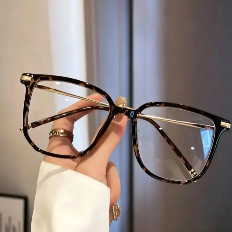 Women's Leopard Pattern Casual Stylish Square Frames Eyeglass - Blue Light Blocking, Trendy Statement Frame, Stylish Protective Polycarbonate Clear Lens Computer Eyewear for Work & Phone Use, Lightweight Daily Wear Accessories for Women and men