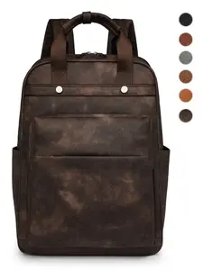 Men's Vintage Soft Leather Business Backpack, Large Capacity Commuter Laptop Bag, Anti-Scratch Wear-Resistant Travel Shoulder Bag