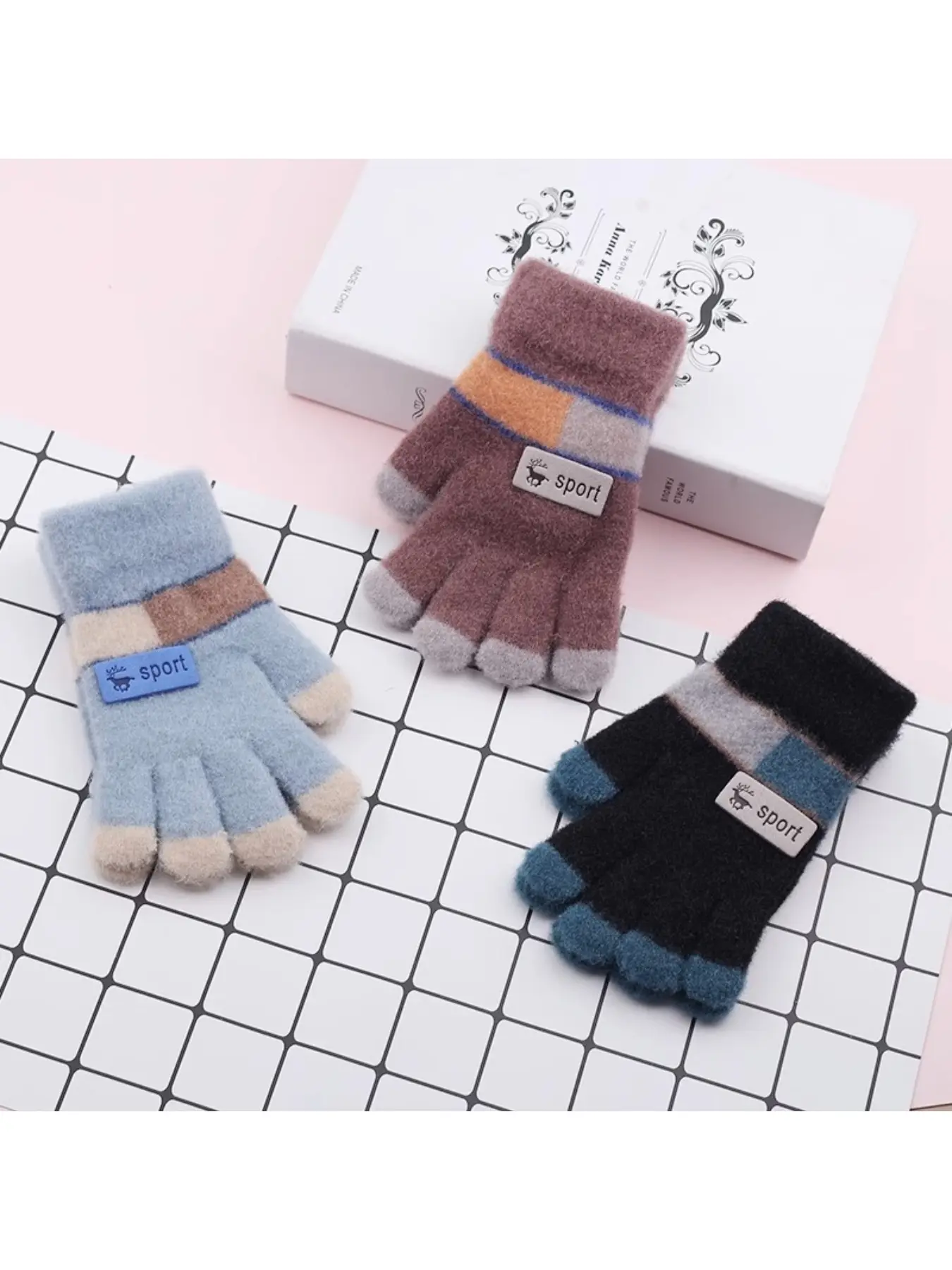 Warm Gloves New Style Autumn Winter Fleece-Lined Thickened Cute Unisex Knitted Fingerless Mittens