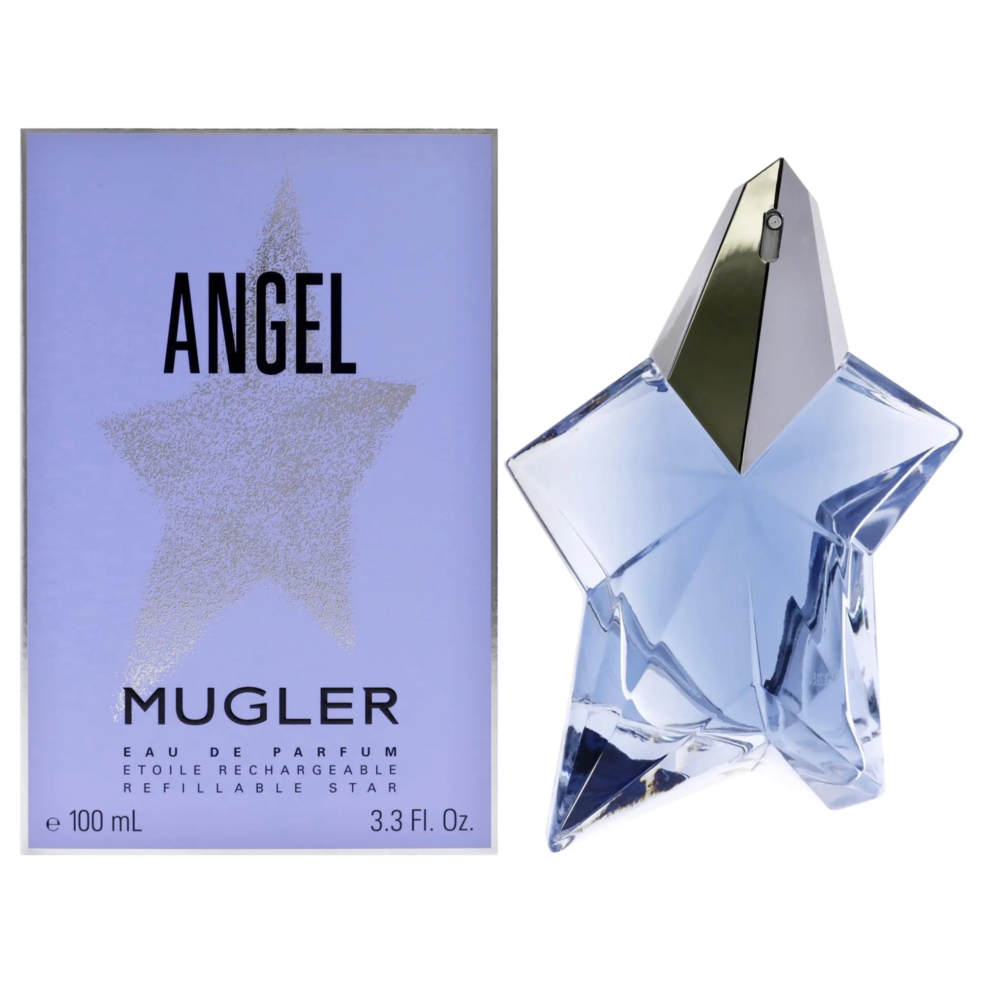 Women's ANGEL by Mugler EDP Spray - Refillable, Elegant Star Shape Bottle, New Packaging Design, 3.4 oz (100 ml) 100 ml Perfume, Refillable Star-Shaped Bottle