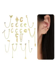 20Pcs Ear Cuff Earrings Clips On Helix Cartilage Dangle Chain Wrap Cuff Earrings for Women Girls Silver Gold Tone Adjustable Earcuffs