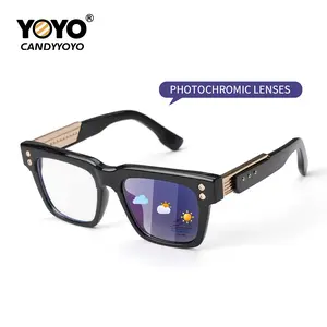 Original design, minimalist, niche automatic-adjusting sunglasses with UV400 protection against ultraviolet rays, blue light, sun protection, and eye care. Classic square frames suitable for both men and women, perfect for artistic individuals.