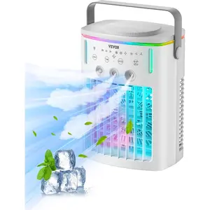 VEVOR Portable Air Conditioner, 4-in-1 Evaporative Air Cooler with Remote Control, 3-Speed Mini Air Conditioner with Timer, 3 Mist Levels, 1L Water Tank, 120 Oscillating Mini AC Fan for Desktop Home