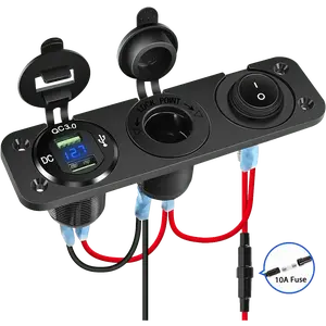 Nilight 4 in 1 ON/OFF Blue Charger Socket Panel w/ Dual QC 3.0 USB Voltmeter Cigarette