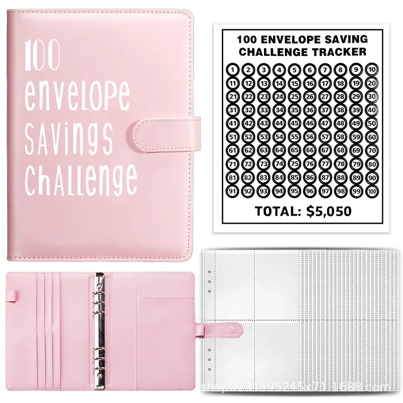 100 Envelopes Cash Envelope Challenge Binder A5 Money Saver Budget Book with Numbers 100-Days Saving $5,050 Funny Budget Planner Pink
