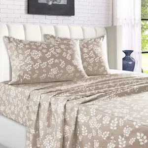 4-Piece Floral Print Bedding Set - Ultra Soft Breathable Bedding Set - Cool Bedroom Accessories - Hotel Luxury Bed Sheets and Pillowcases, Depth 16inch , Elastic Bedding, Brushed Microfiber, Perfect Summer Gift
