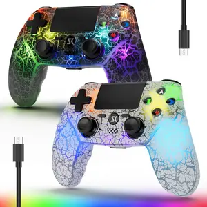 2 Pack  Controller for PS4, LED Backlit Controllers for PS4/Pro/Slim, 1000mAh , Double Shock 6-Axis Motion Sensor, Adjustable RGB Backlight, White+Black