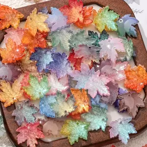 50pcs Maple Leaf Shaped Premium Glass Beads, Realistic Details and Semi-Transparent Design, Multi-Color Mix Beads for DIY Jewelry Making and Fall Crafts, Bead Assortment
