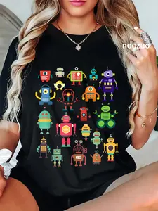 100% Cotton Cute Retro Colorful Robot Collection T-shirt T-Shirt