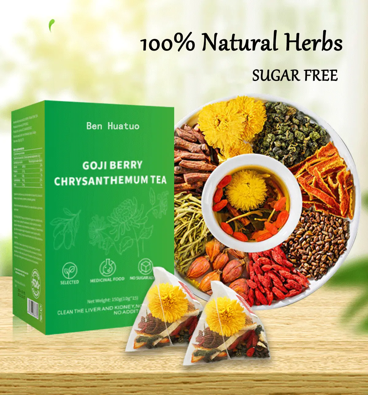 Goji Berry Chrysanthemum Tea -A natural blend of eight herbal ingredients ,15packs,Dandelion, wolfberry, honeysuckle, chrysanthemum, and cassia seeds