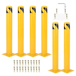 GARVEE Steel Safety Bollard Posts in Yellow, Available in 36", 42", and 48" Heights with 4.5" Diameter, Featuring Multiple Anchor Bolt Sets (4, 8, 16, 24) for Secure Installation in Traffic-Sensitive Areas